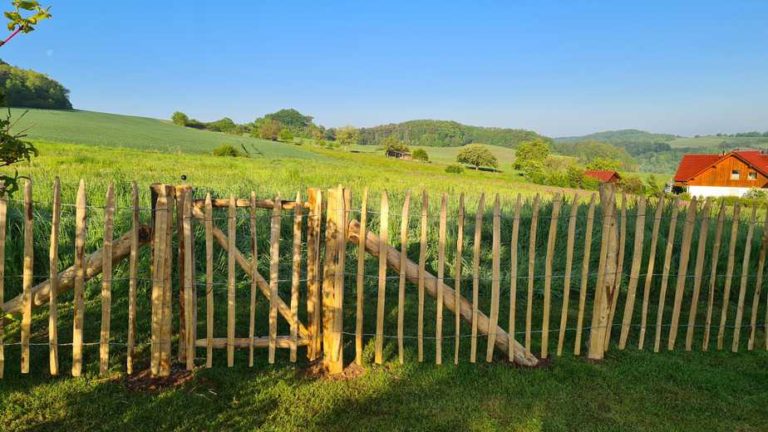 Fr. Staketenzaun Kastanien 100 cm Hoch, Latten-Abstand 6 cm und Rahmententor 80 cm B x 100 cm H