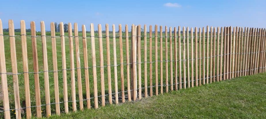 Clôture ganivielle française en bois de châtaignier de 100 cm de hauteur et avec un espacement de 4 cm. entre les lattes.