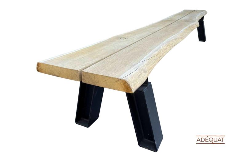 Eikenhouten tuinbank met metalen onderstel zonder rugleuning - Afbeelding 4