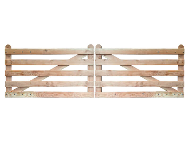 Plankpoort van douglas hout met 5 planken en hoekige staanders, dubbel, vooraanzicht