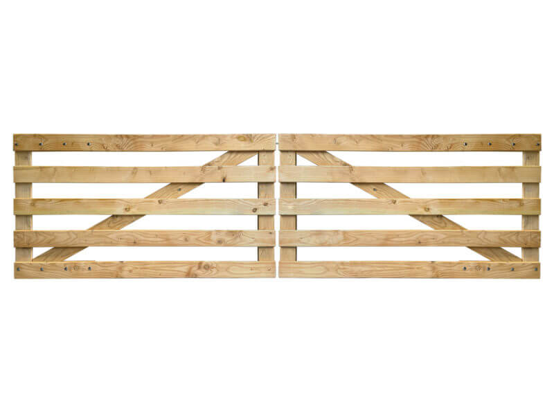 Plankpoort van kastanje hout met 5 planken, recht model, dubbel, vooraanzicht