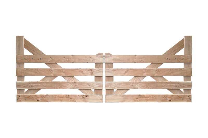 Weidepoort van douglas hout met 4 niveau's planken, trekboom, dubbel, vooraanzicht